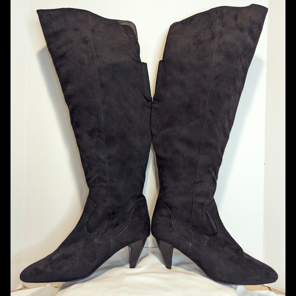 COMFORTVIEW Sz 10.5 W Womens Black Tall Faux Suede Western Style High Heel Boots - Picture 3 of 6